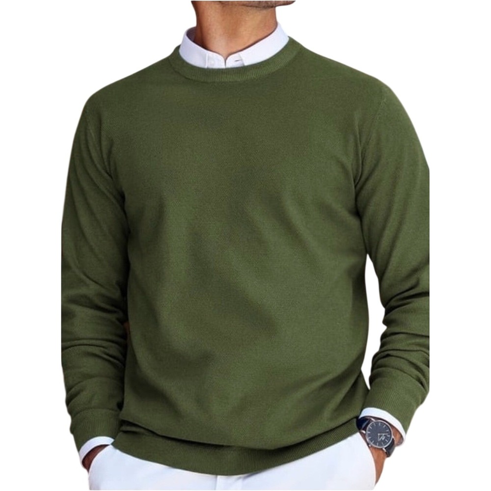 Coofandy Mens Crew Neck Sweater Olive Green Knit Pullover Long Sleeve Size L